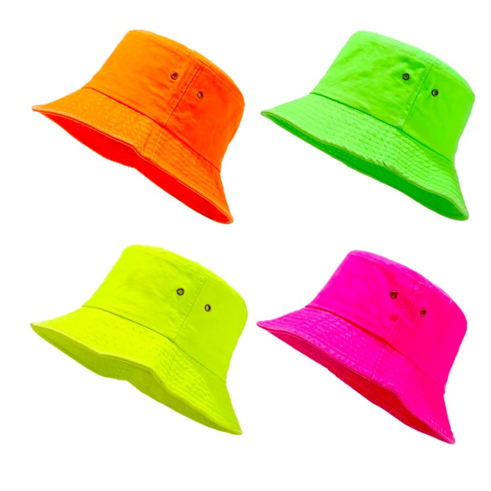 4 colors of epic cool neon cotton bucket hats festival summer fun